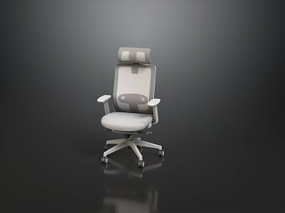 Ergonomic Office Chair With Gray White Design Headrest Armrest And White Wheels On Dark Background 3d model