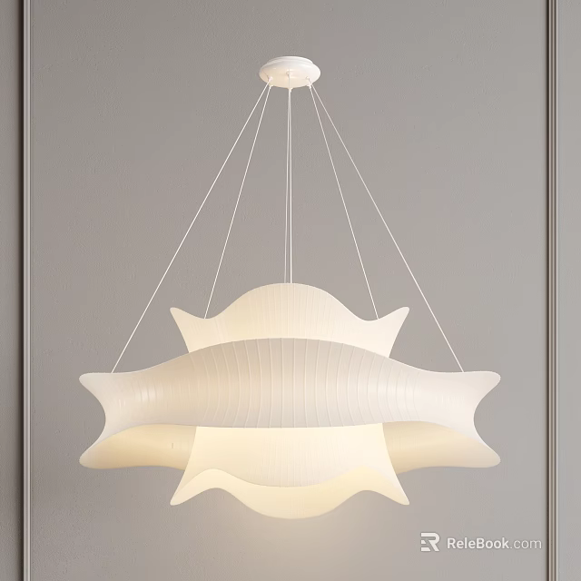 White Modern Chandelier with Layered Petal Design for Minimalist Interior Soft Illumination 3d model 