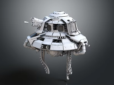 Futuristic Sci-Fi Mechanical Device with Cannon Like Parts Hatches Grilles and Support Struts 3d model