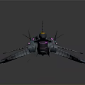 Futuristic Sci Fi Spaceship With Sleek Design Purple Glowing Spikes And Yellow Cockpit