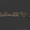 Ancient Fortress Wall Structure With Stone Blocks Wooden Planks Tower And Weapons