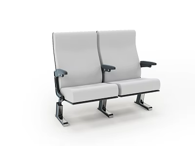 Double Seater Public Chair With White Upholstery Black Armrests And Metal Frame 3d model