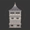 Ancient Style Multi Story Tower Model With Pointed Roof And Wooden Windows