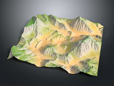 3D Topographic Terrain Model With Undulating Mountain Ranges And Colorful Elevation Zones 3d model