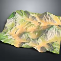 3D Topographic Terrain Model With Undulating Mountain Ranges And Colorful Elevation Zones