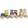 Wooden Building Blocks Train Set With Animal Characters And Colorful Blocks For Kids