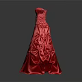 Red Strapless Satin Formal Evening Gown With Ruched Bodice And Embellished Top
