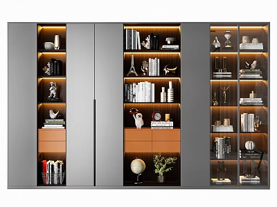 Modern Bookcase Interior Design With Multiple Shelves Books Decorative Items And Lighting 3d model