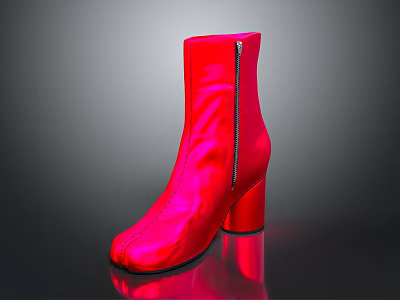 Red Satin Block Heel Ankle Boots With Side Zipper Design 3d model