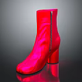 Red Satin Block Heel Ankle Boots With Side Zipper Design