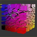 Abstract 3D Geometric Cube Structure Composed Of Vibrant Blue Pink Yellow Blocks