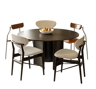 Modern Dining Table and Chair Combination Round Dining Table Dining Chair Single Chair 3d model