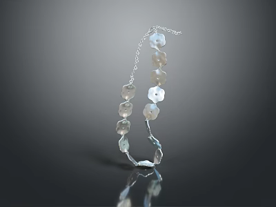 Elegant Delicate Silver Chain Necklace With Transparent Petal Shaped Beads 3d model