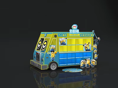Minions Themed Blue And Yellow Food Truck With Cartoon Character Decorations 3d model