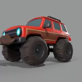 Red Off Road Vehicle with Large Tires and Roof Rack Stylish Exterior Design