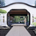 Traditional Chinese Scenic Wall Design with Lush Green Foliage Courtyard Water Feature and Stone Path