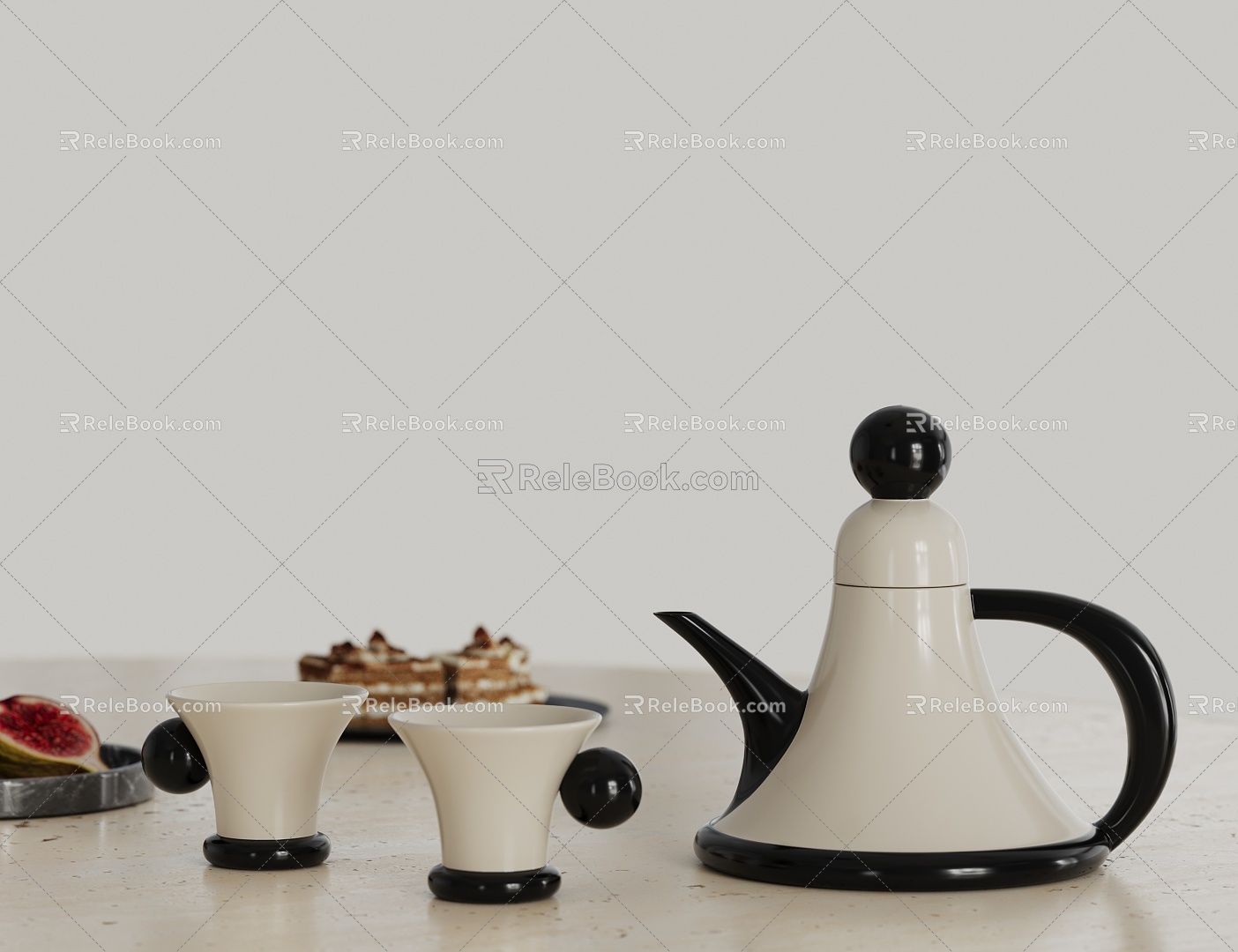 French Antique Teapot Tea Cup Tea Set 3d model