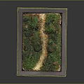 Miniature Moss Landscape In Rectangular Wooden Box With Green Moss And Small Plants