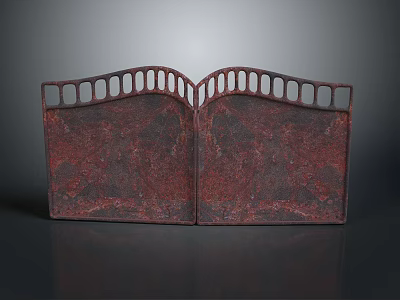 Architectural Symmetrical Metal Structure Featuring Curved Top Openwork Design And Red Black Mottled Texture 3d model