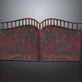 Architectural Symmetrical Metal Structure Featuring Curved Top Openwork Design And Red Black Mottled Texture