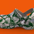 Green And Silver Patterned Clogs With Stylish Decorative Details For Everyday Wear 3d model