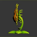 Cartoon Sunflower With Smiling Face Yellow Petals Orange Center And Green Stem Leaves