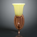 Elegant Wall Mounted Sconce With Yellow Ribbed Glass Shade And Copper Carved Base