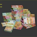 Box with Stacked 50 Euro Banknotes on Dark Reflective Surface 3d model