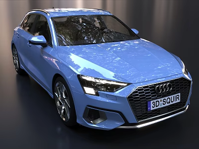 Audi Blue Modern Car With Sleek Headlights And Signature Grille Design 3d model