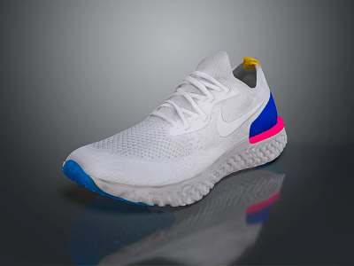 White Mesh Running Sneakers With Blue Pink Accents Yellow Detail And Cushioned Sole 3d model
