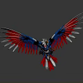 Mechanical Eagle With Spread Blue Red Wings And White Accents On Sleek Surface 3d model