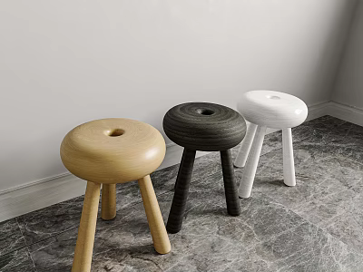 Three Minimalist Wooden Stools In Different Colors For Modern Interior 3d model