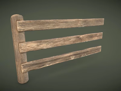 Rustic Wooden Fence Structure With Vertical Post And Horizontal Planks Natural Texture 3d model