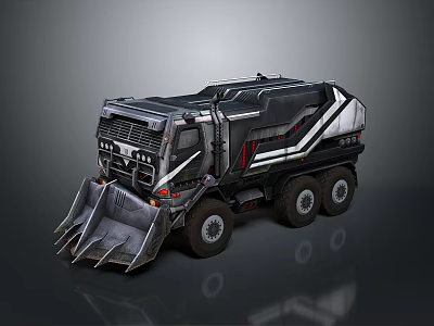 Black And Silver Heavy Construction Truck With Front Shovel And Red Accents 3d model