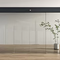 Modern Sliding Glass Door With Black Frame And Potted Plant In Interior