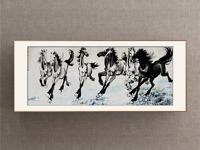 Dynamic Chinese Animal Painting with Running Horses in Traditional Ink Style on Grassland 3d model