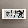 Dynamic Chinese Animal Painting with Running Horses in Traditional Ink Style on Grassland