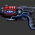 Futuristic Sci Fi Weapon Red Blue Silver Mechanical Design With Glowing Accents And Ergonomic Grip