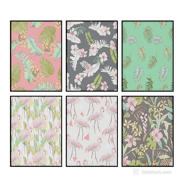 Tech Exhibition Hall Displaying Vibrant Tropical Plant And Flamingo Fabric Patterns 3d model 