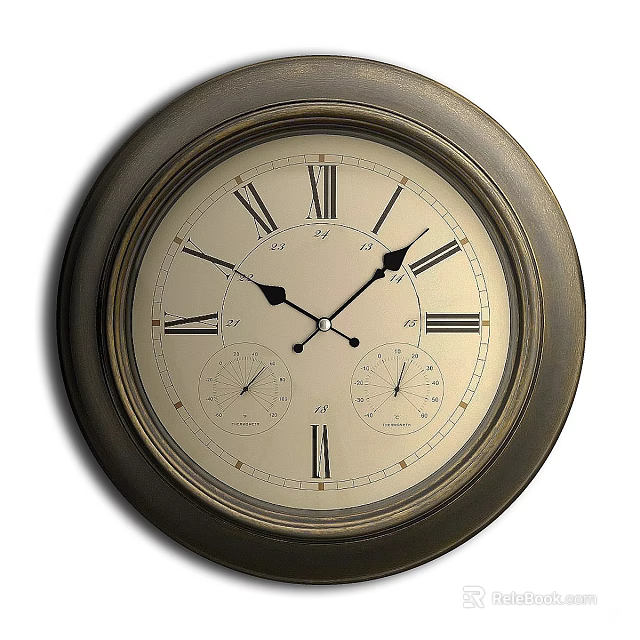 Classic Wall Clock With Roman Numerals And Decorative Brass Frame For Home Interior 3d model 