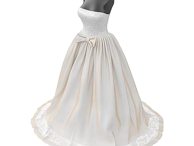 Elegant Strapless Wedding Dress With Lace Details Flowy Skirt And Bow Belt 3d model