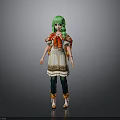 3D Anime Character Model With Green Hair Red Top White Dress And Green Pants