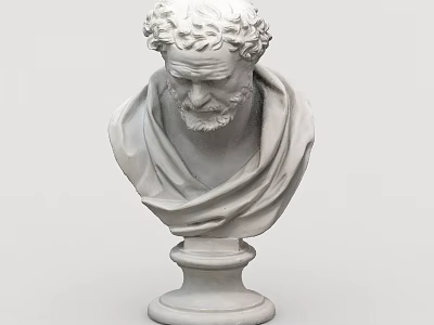 Classical Marble Bust With Curly Hair Beard And Draped Clothing On Pedestal 3d model