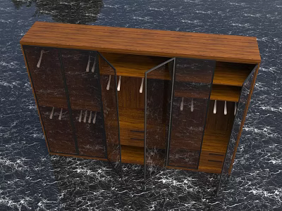 Elegant Modern Wooden Wardrobe With Open Shelves Hanging Rods And Drawers Design 3d model