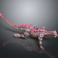 Detailed Mythical Dragon Creature 3D Model With Red Tail And Scaled Body In Crawling Stance