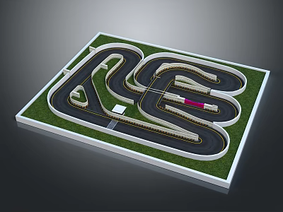 Mini Race Track Layout With Curved Lanes Green Grass And Markers 3d model