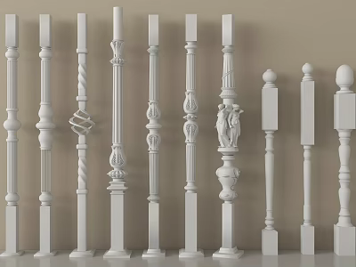 White Decorative Balusters With Intricate Carvings And Various Designs For Railings 3d model