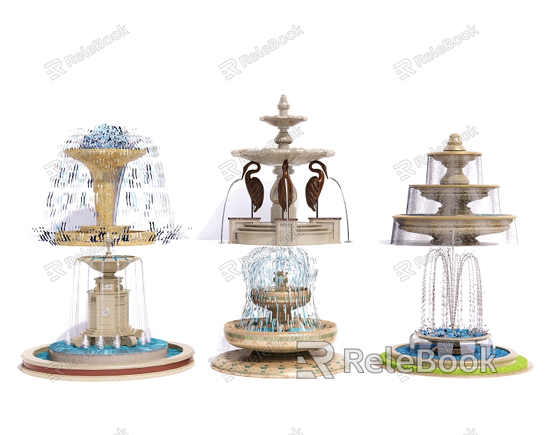 European-style fountain water fountain sketch water bowl waterscape water drop water bowl model