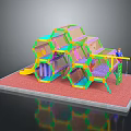Colorful Hexagon Playground Structure With Slide Climbing Net And Red Base For Kids