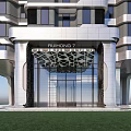 Modern Architecture Entrance Gate with Glass Doors RUIHONG 7 Signage and Marble Columns